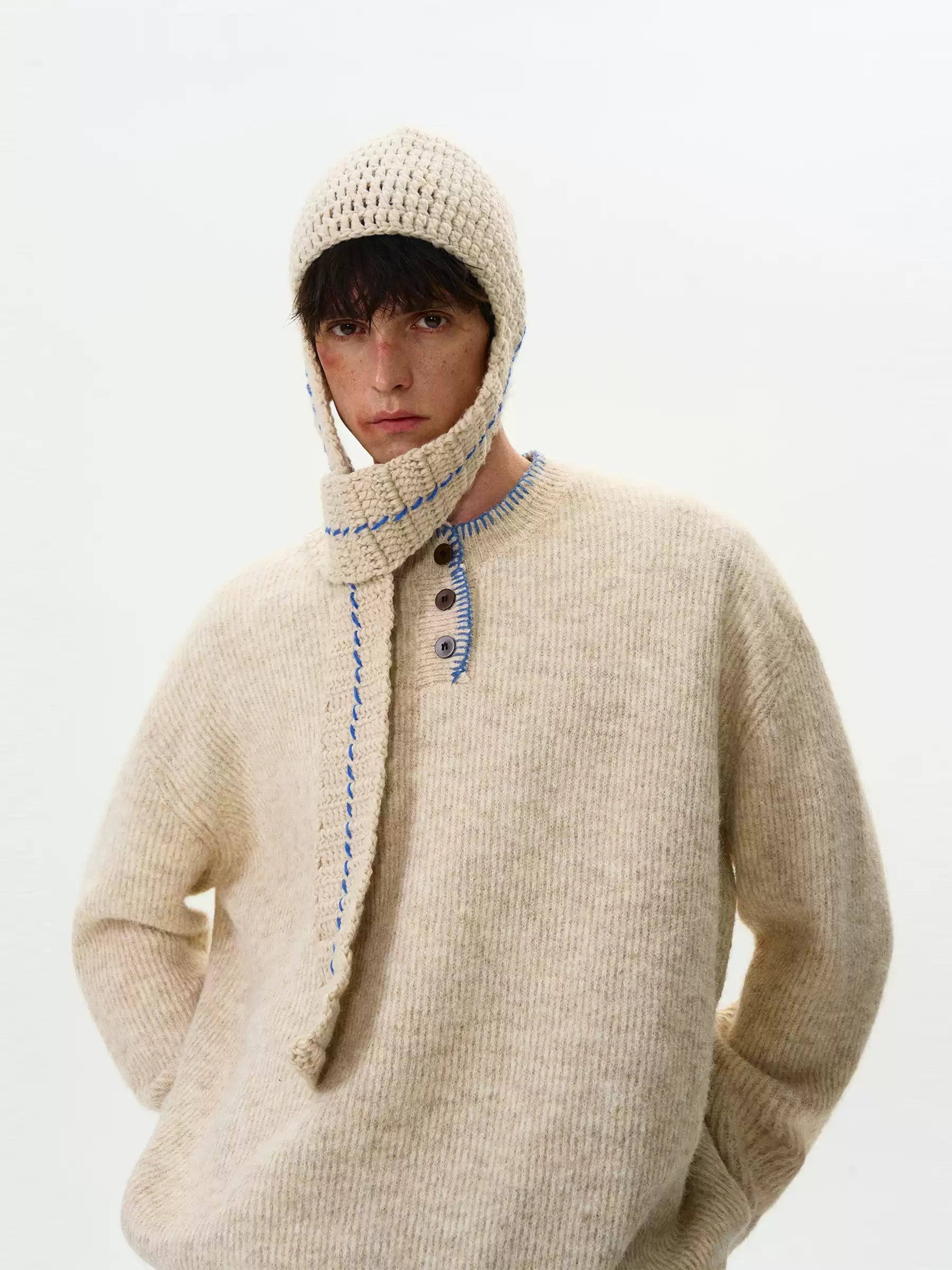 Oversized Sweater with Contrast Stitching