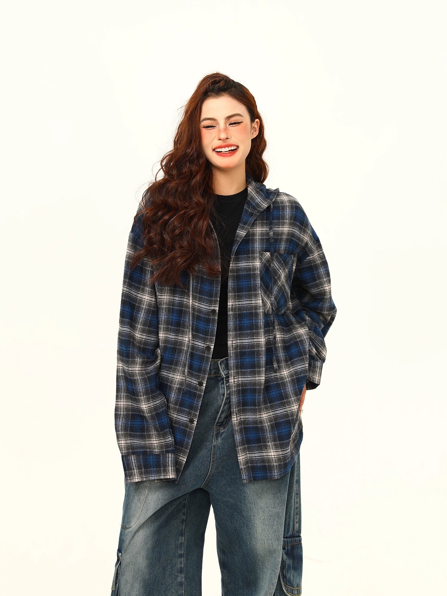 Blue Plaid Oversized Flannel Shirt