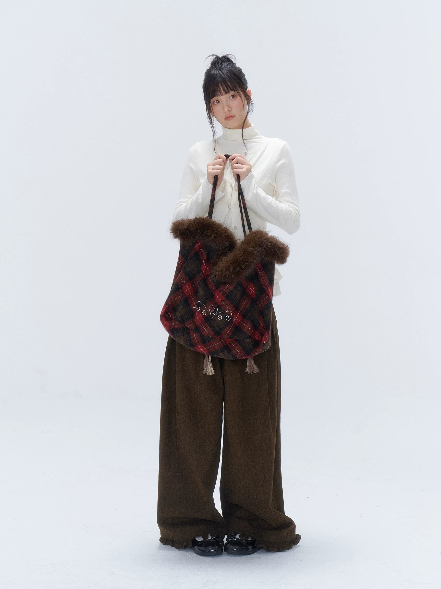 Faux-Fur Plaid Oversized Tote - view 4