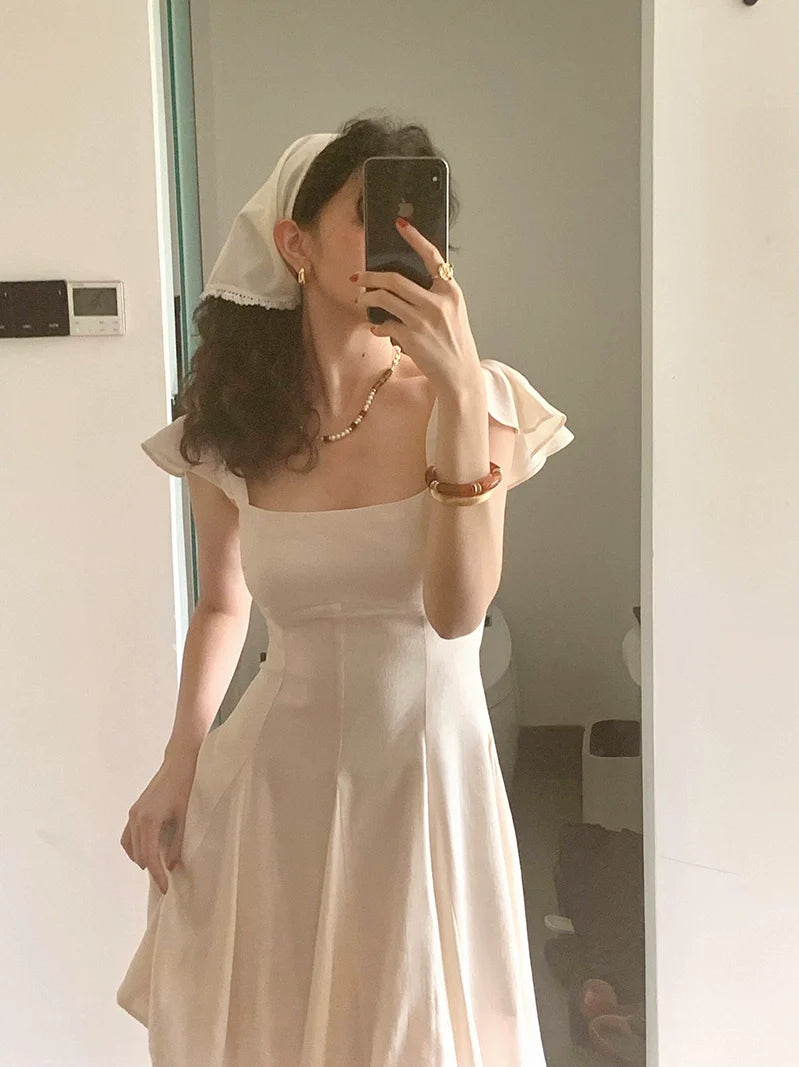 Square Neck Ruffle Sleeve Mini Dress