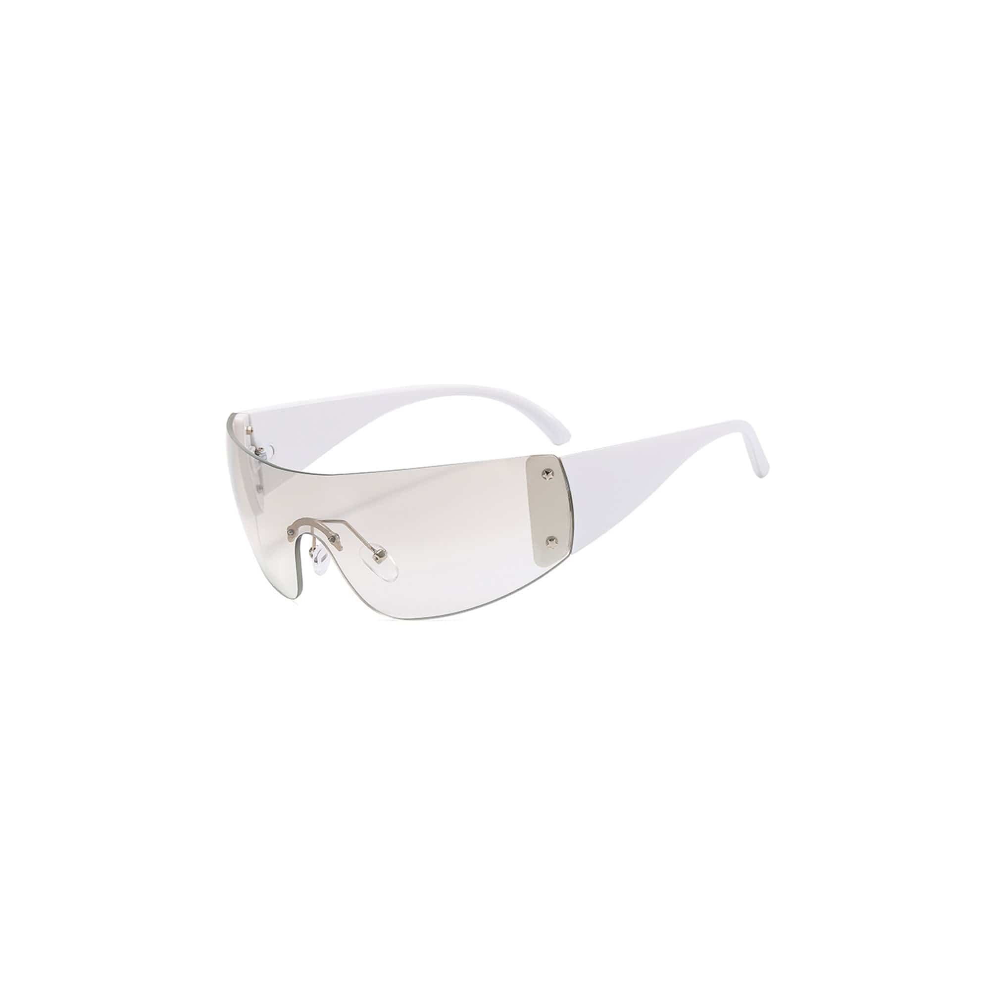 Futuristic Shield Sunglasses with White Temples