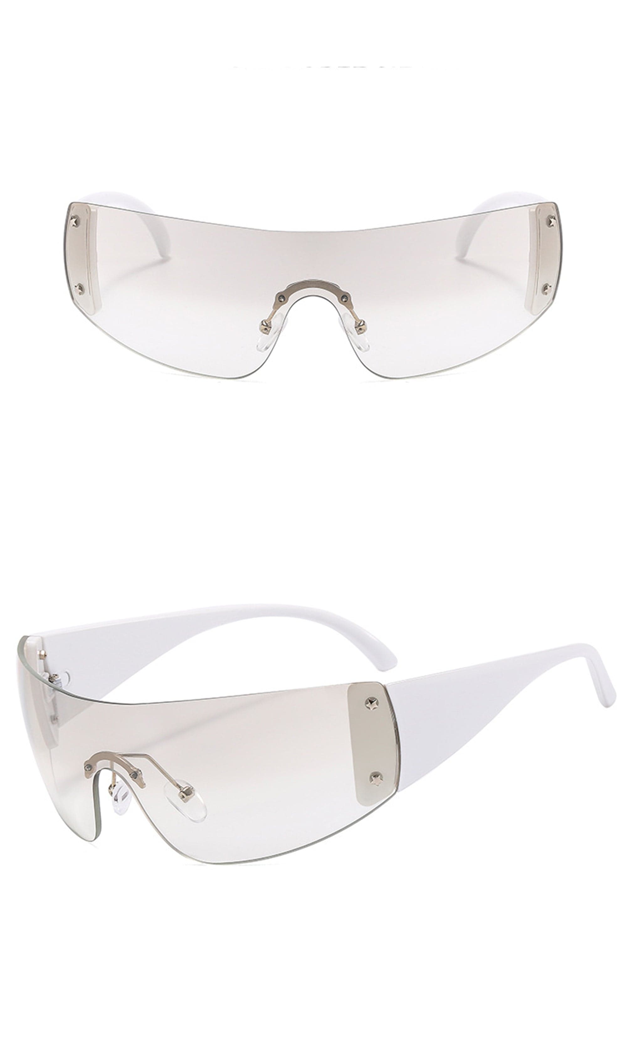 Futuristic Shield Sunglasses with White Temples