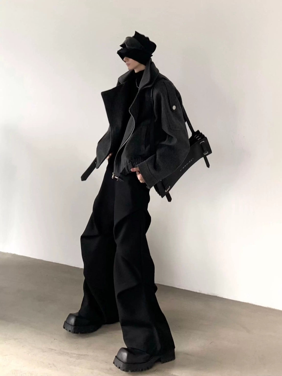 Asymmetric Zip Wool Moto Jacket