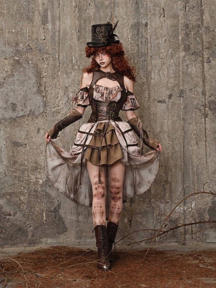 Steampunk Lederkorsett mit Schnallenriemen und Strumpfbandbefestigungen