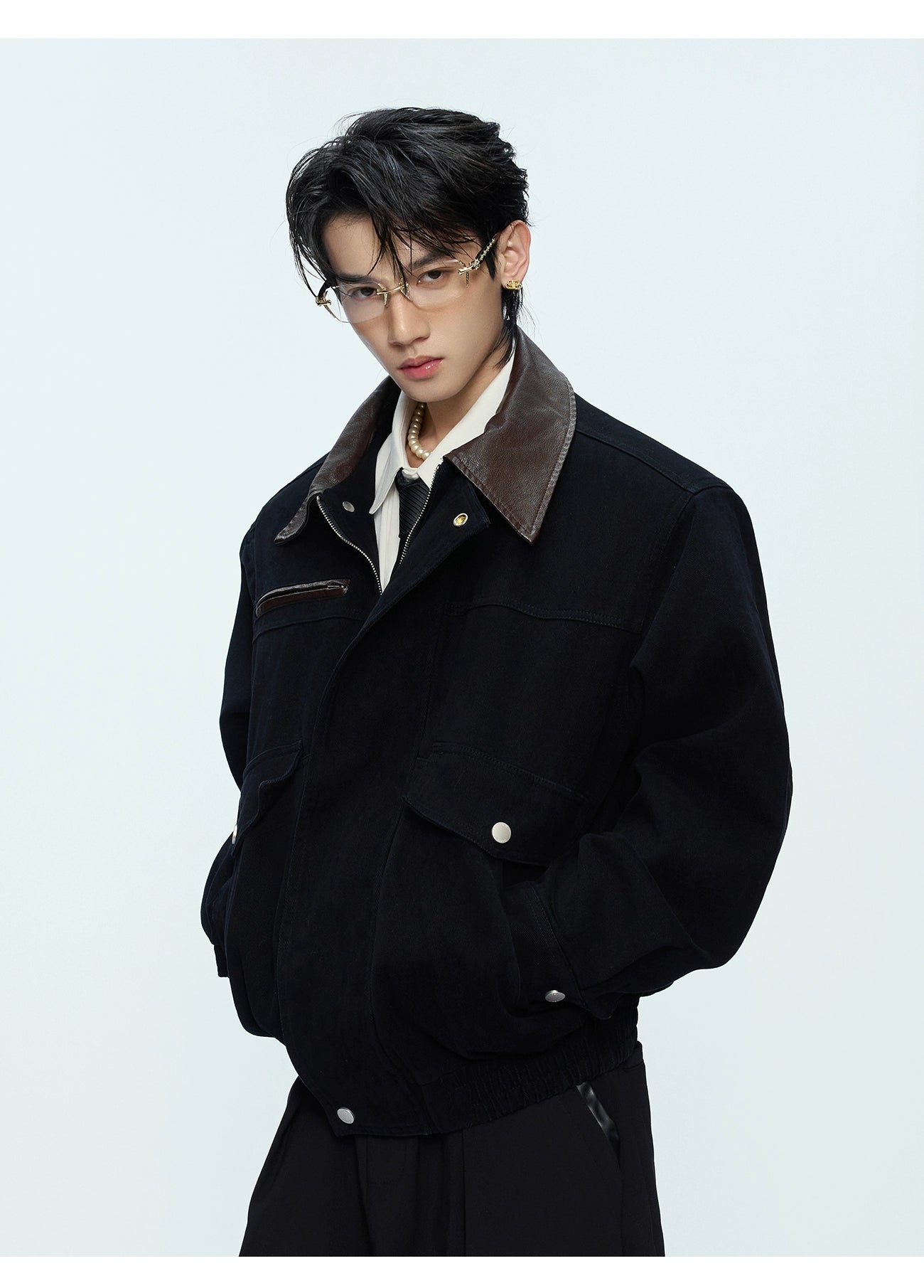 Bomber Jacket with Contrast Collar