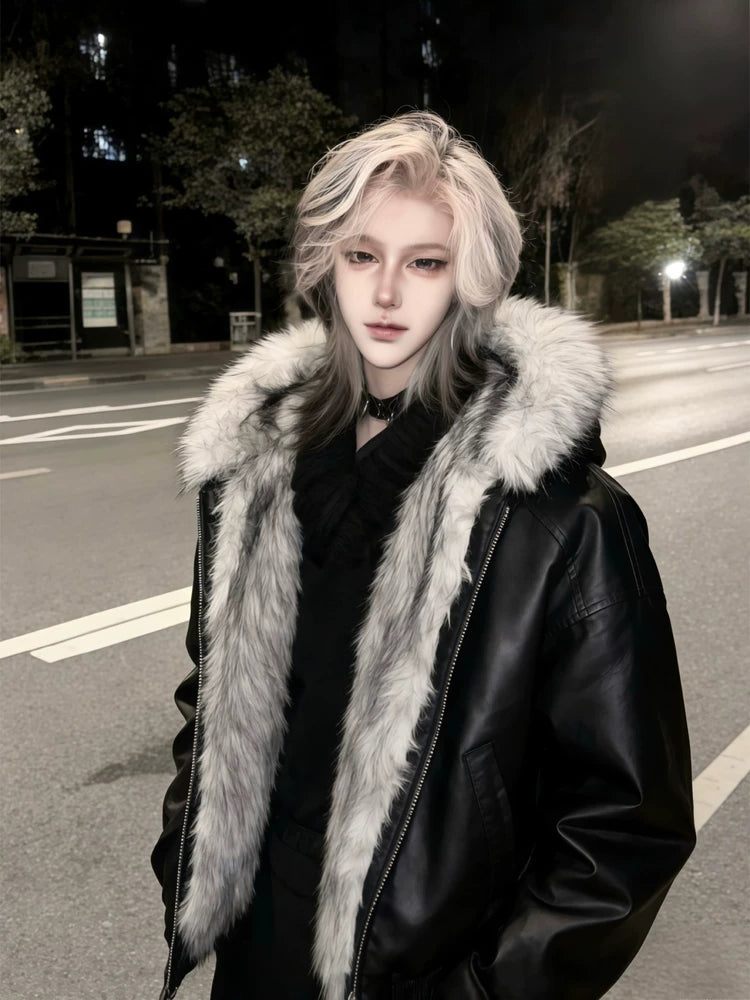 Frost Fur Collar Leather Jacket
