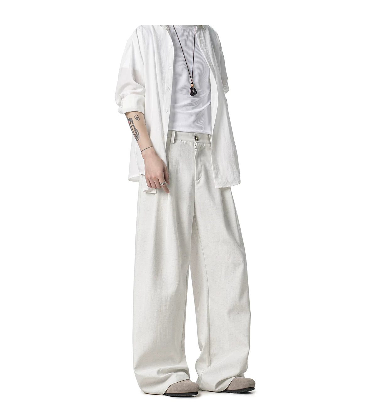 Latte Pleat Relaxed Wide-Leg Trousers