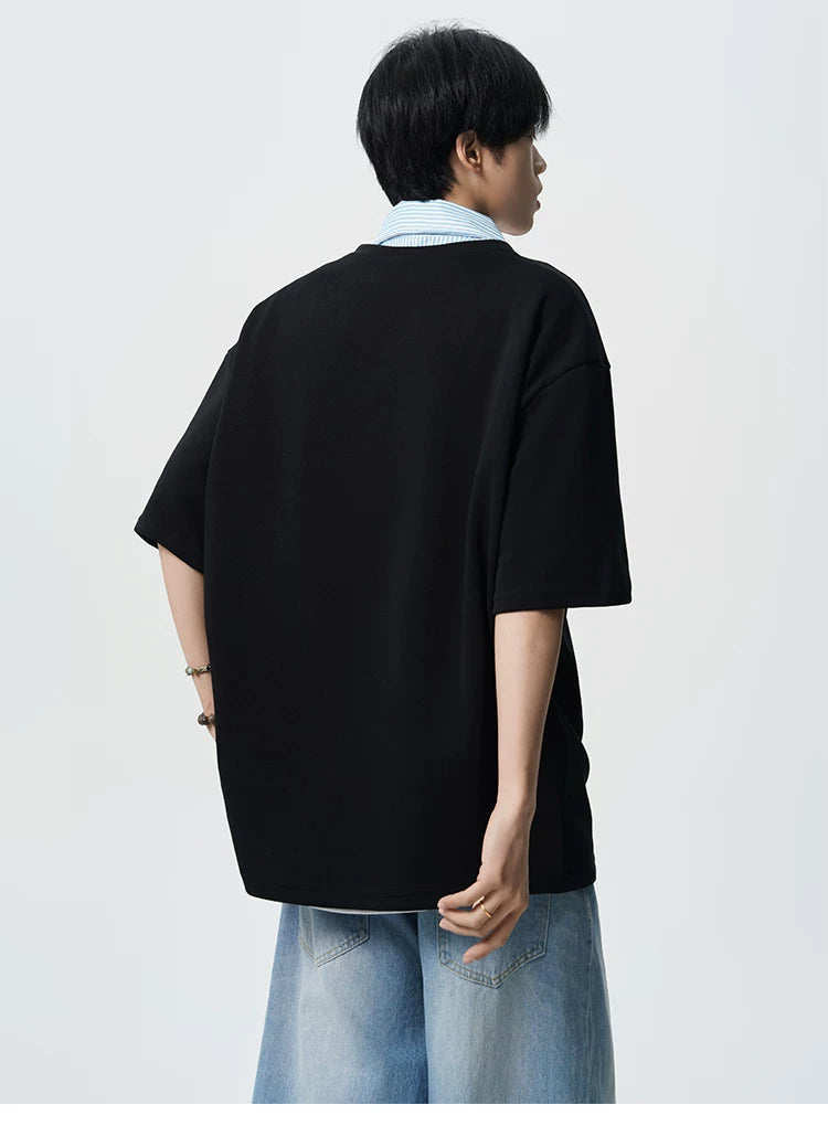 Layered V-Placket Oversize Polo Tee