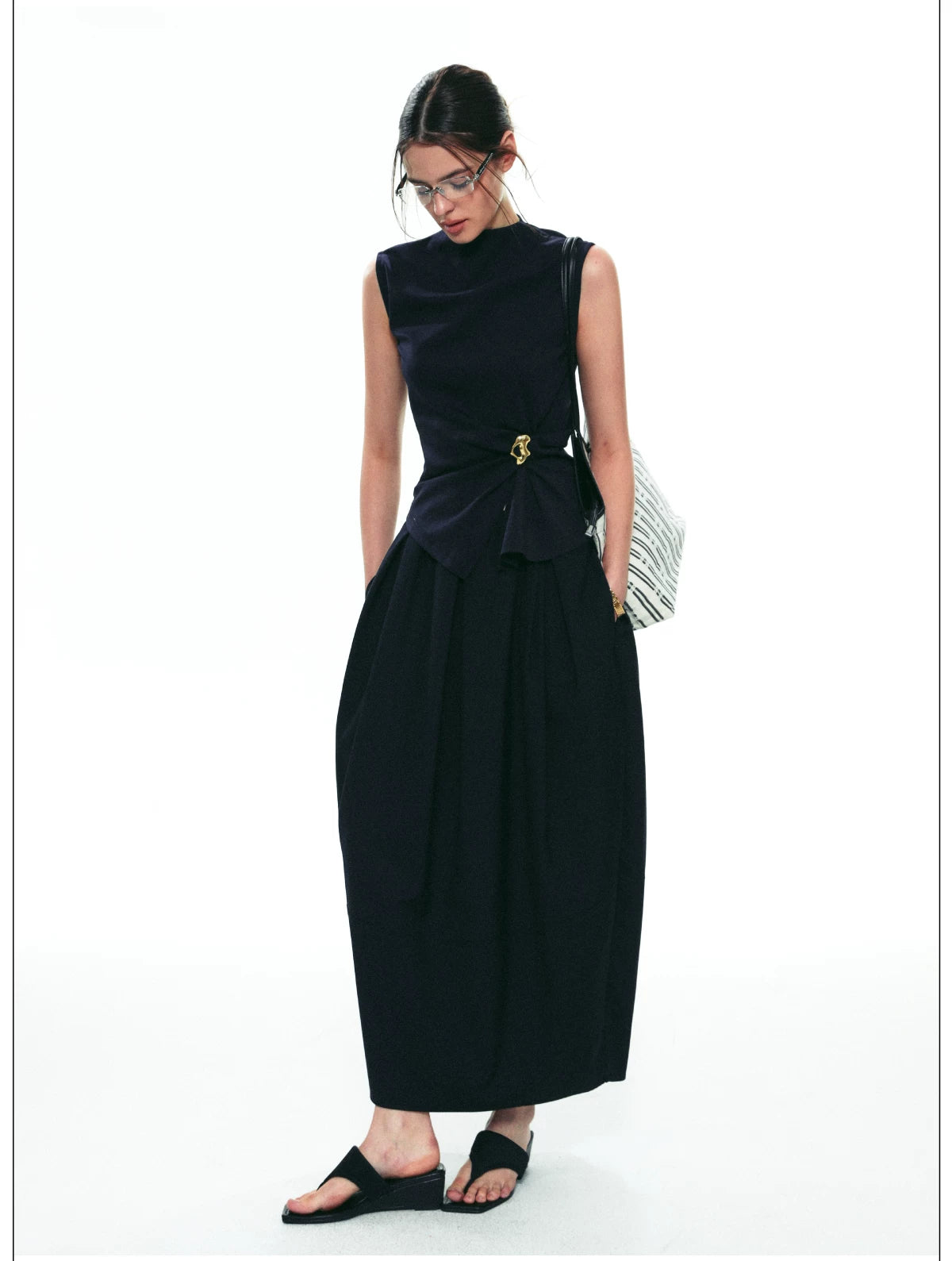Gathered Buckle Ring Sleeveless Top