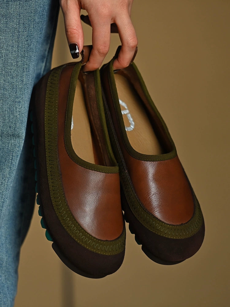 Brown Green Slip-On Comfort Shoes