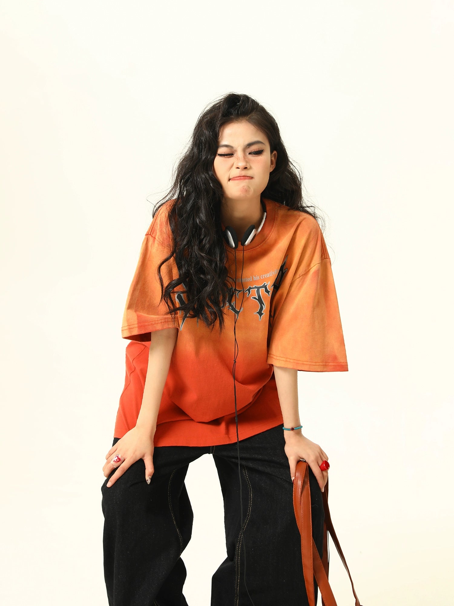 Oversized Orange Gradient Graphic Tee