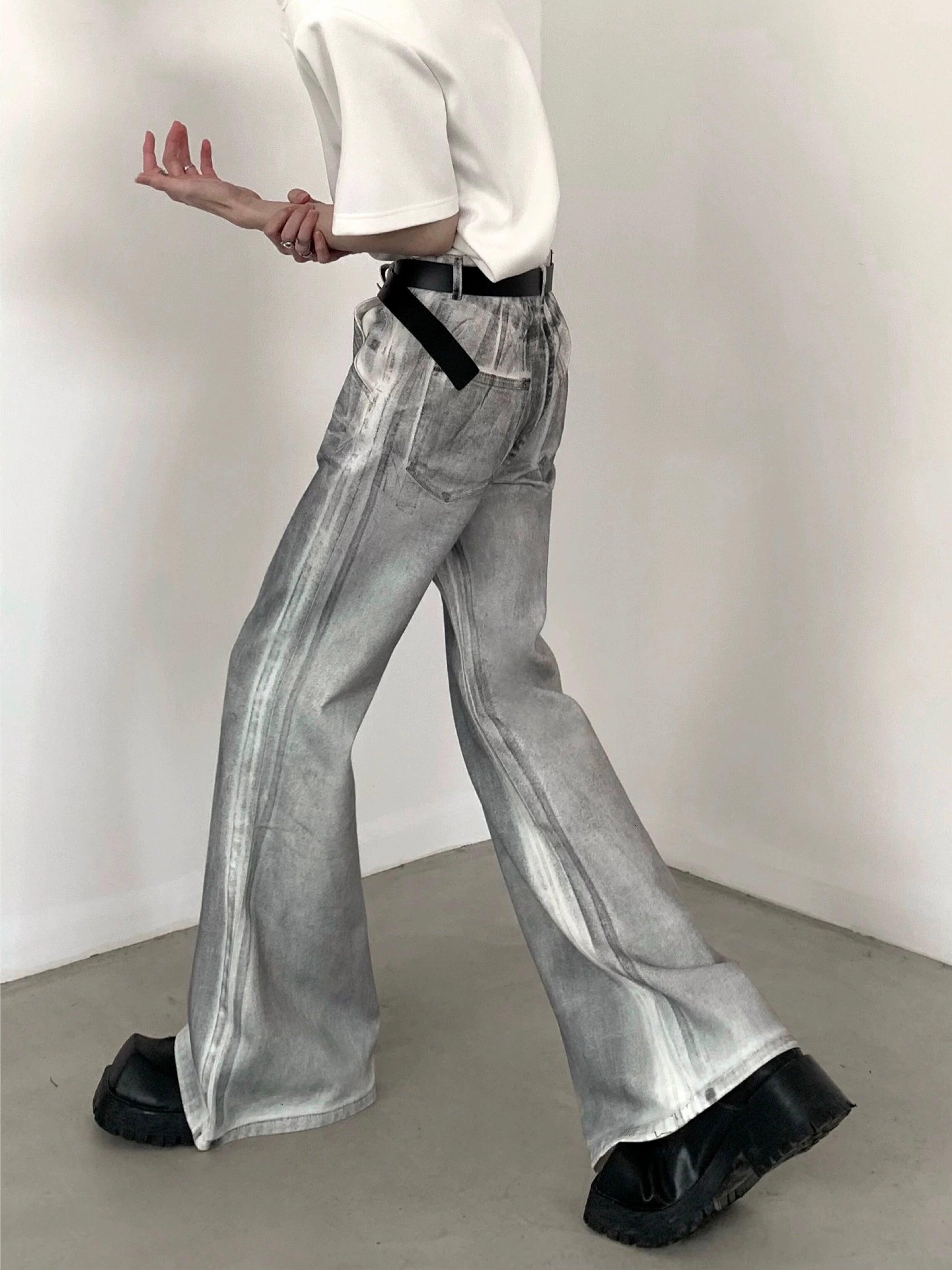 Wide-Leg Silver Metallic Jeans