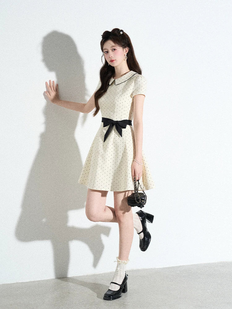 Ivory Polka-Dot Bow Dress