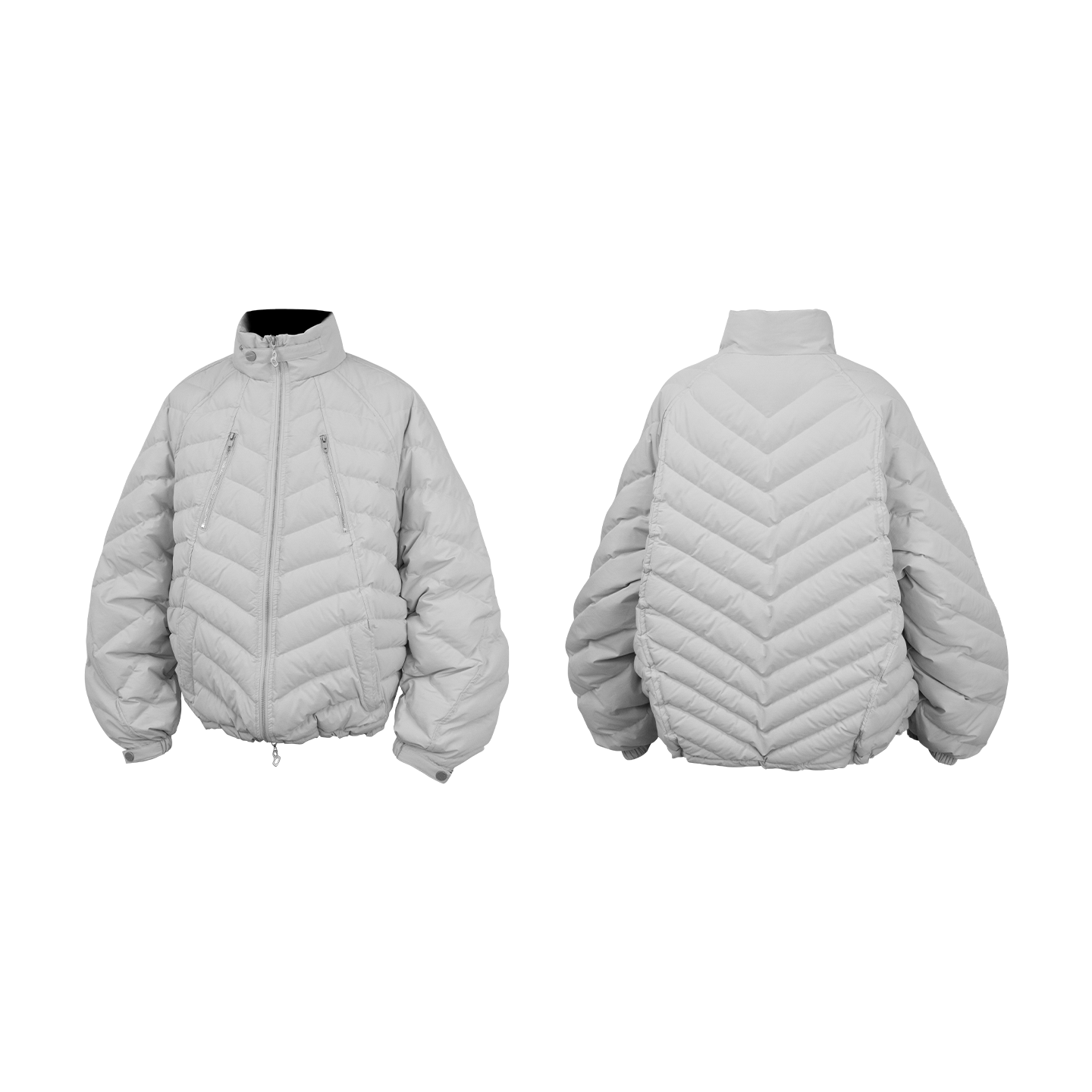 Chevron Quilted Stand Collar Puffer Jacket