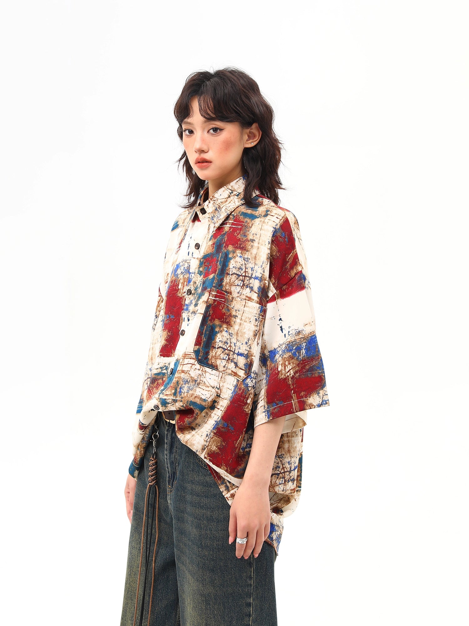 Abstract Print Oversized Shirt