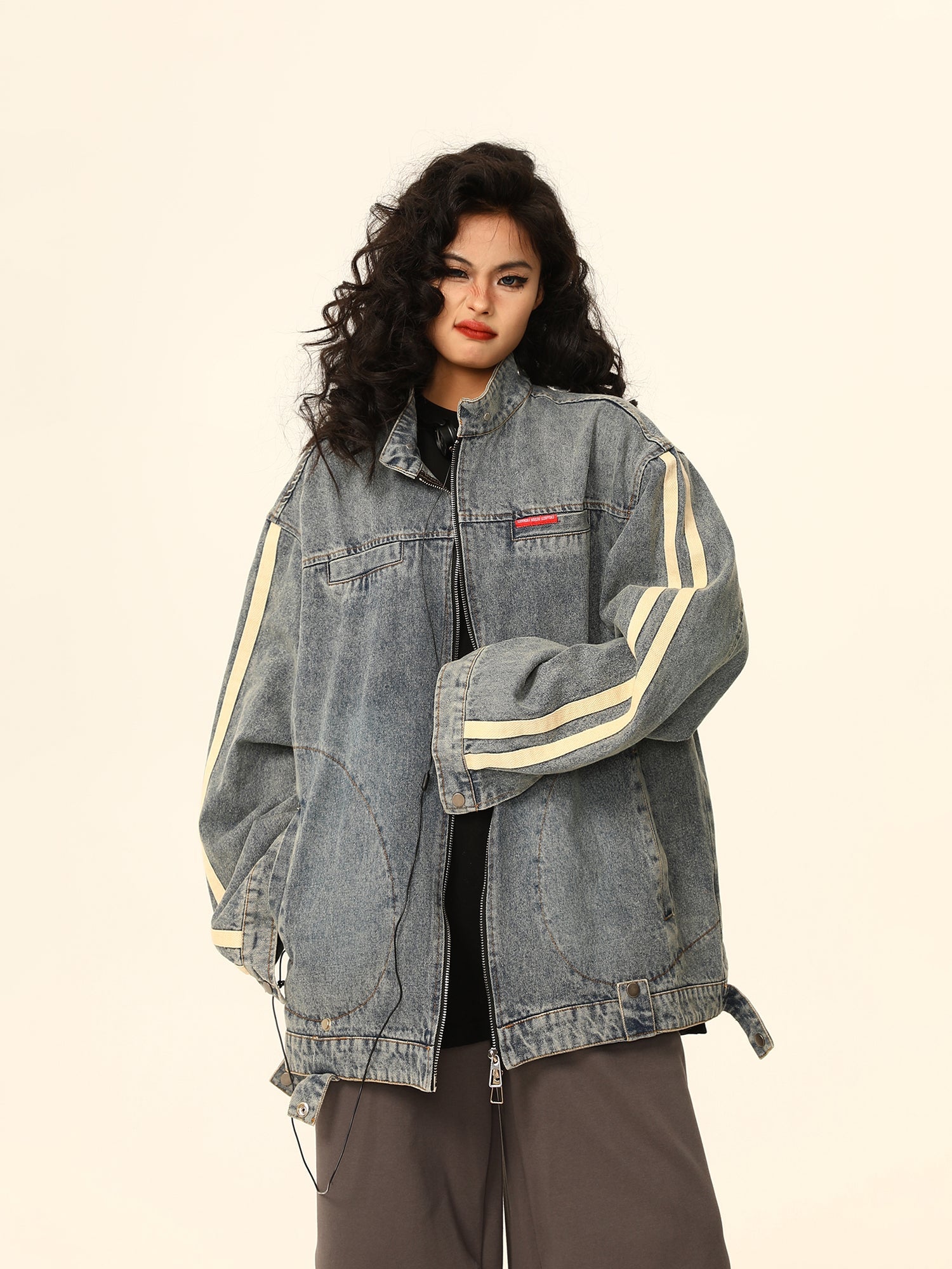 Vintage-Style Oversized Washed Denim Jacket