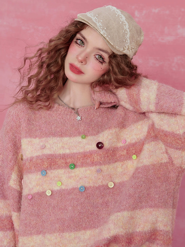 Pink Striped Mohair Sweater