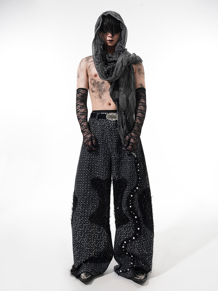 Glitter Pearl Mix Wide-Leg Pants