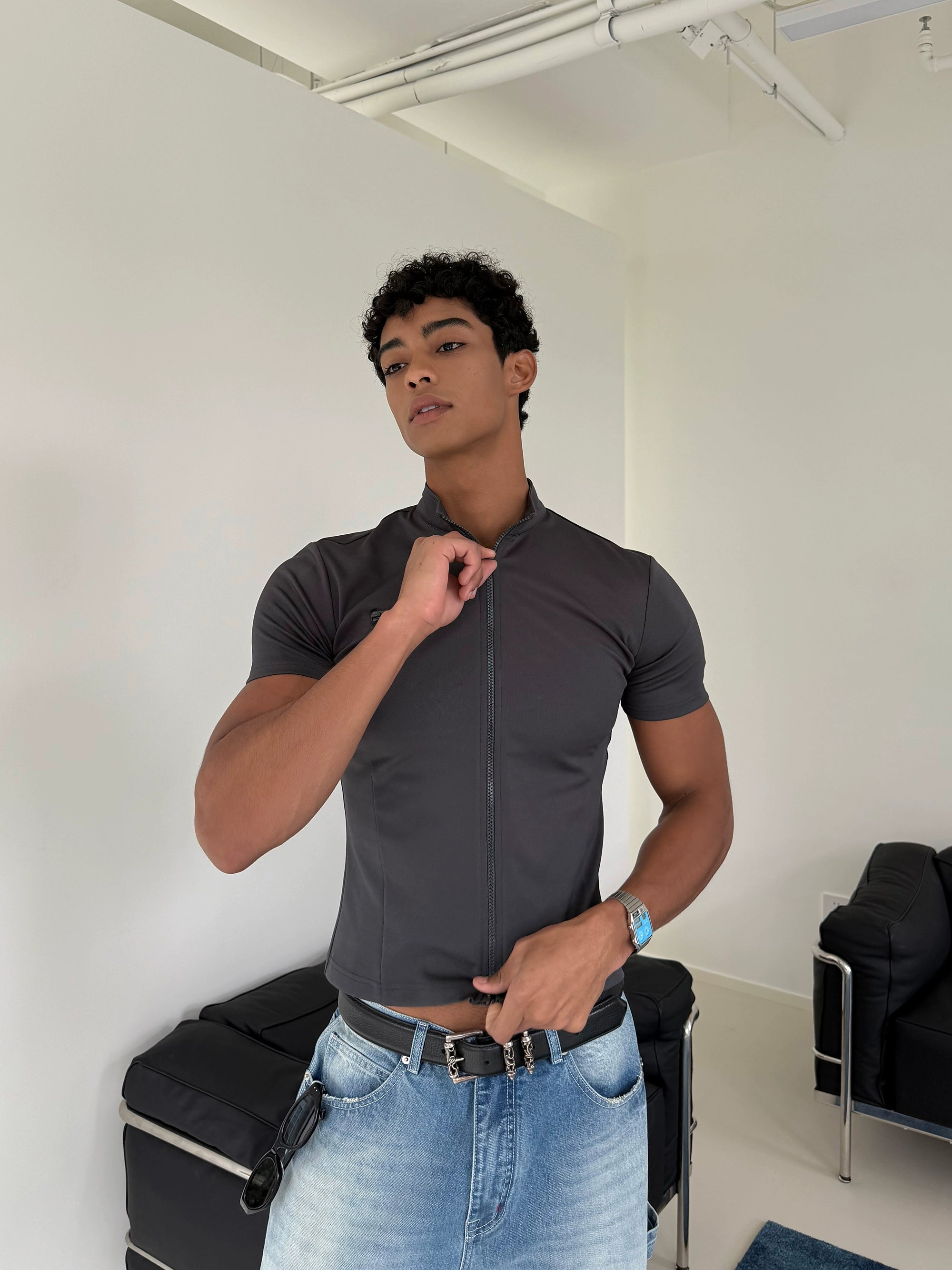 Slim Fit Zipper Polo Shirt