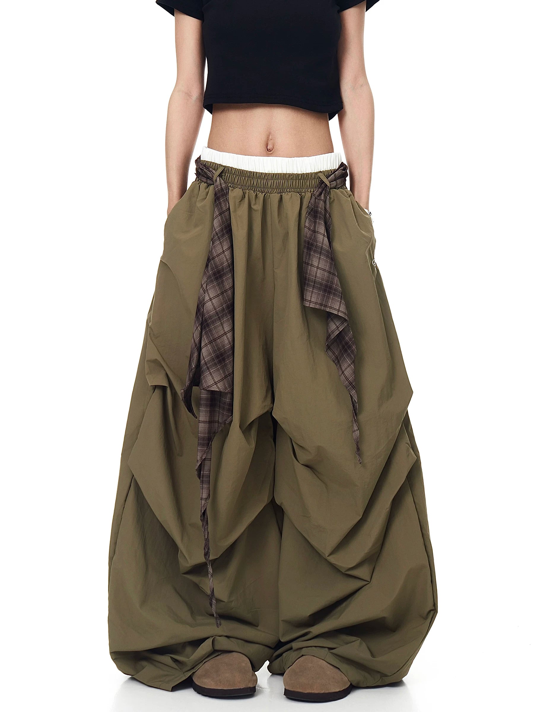 Plaid Shroud Parachute Skirt Pants