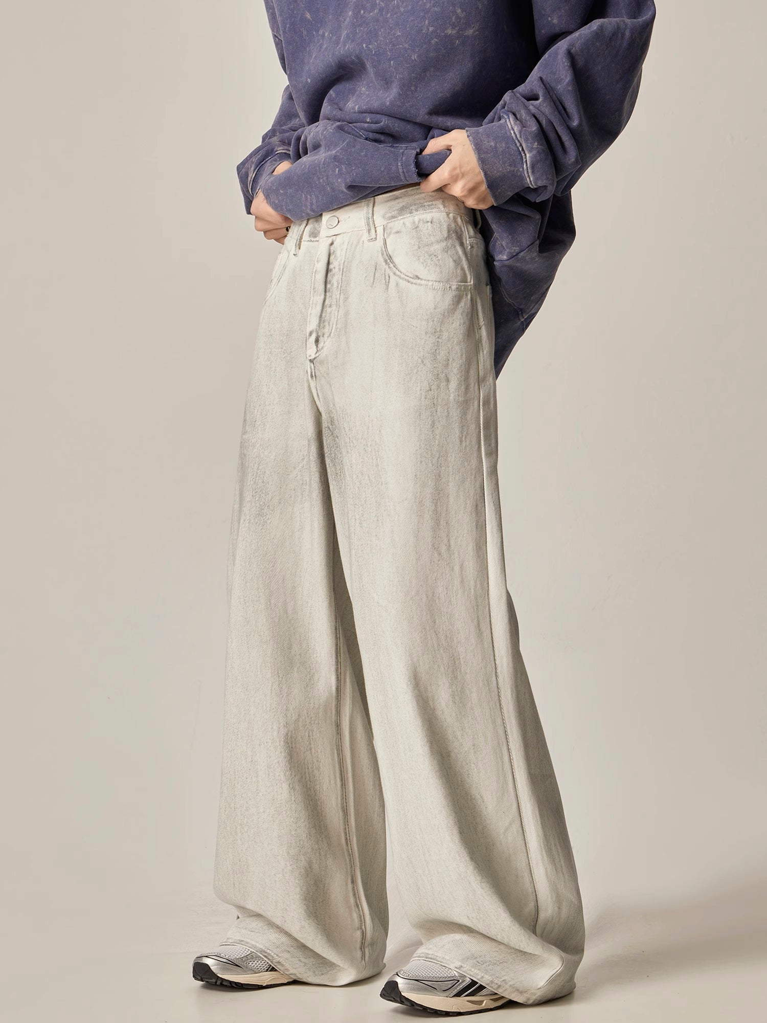 Wide-Leg Ecru Linen-Blend Jeans