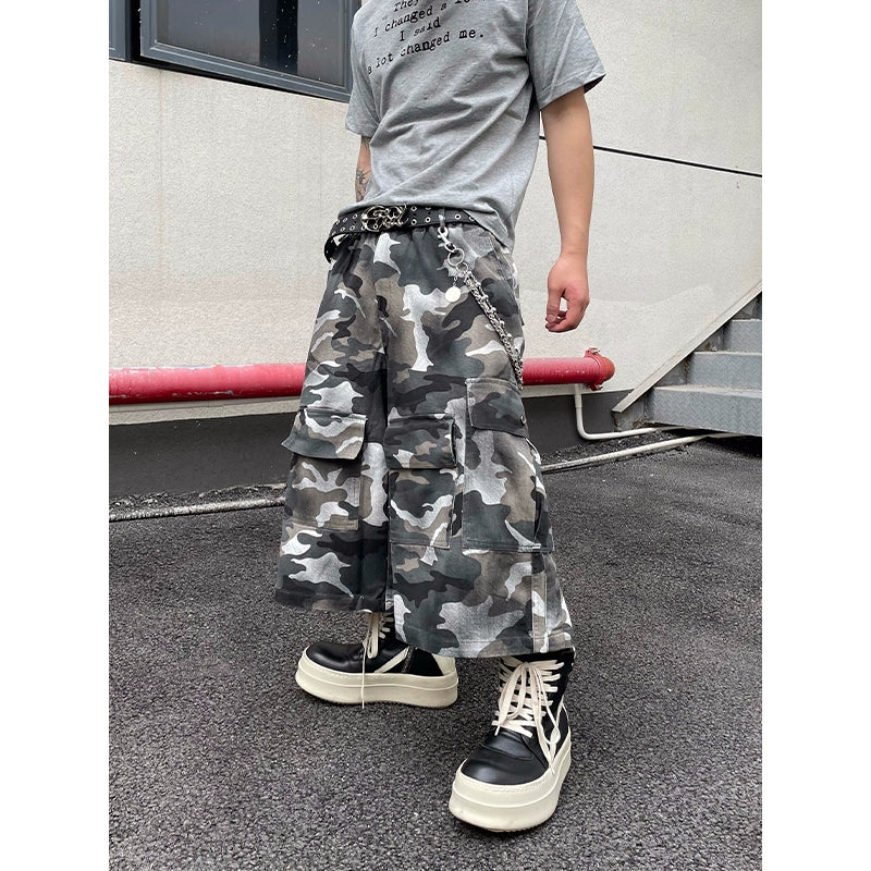 Monochrome Camo Cargo Shorts
