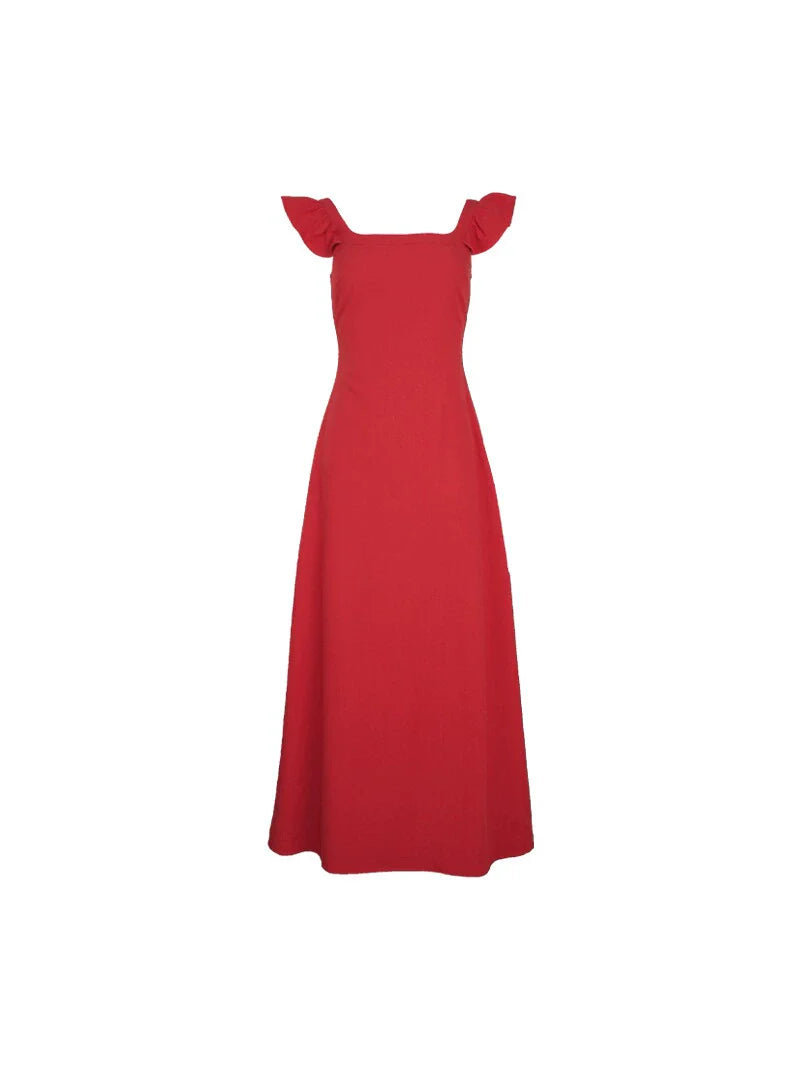 Flutter Sleeve Square Neck Maxi Dress