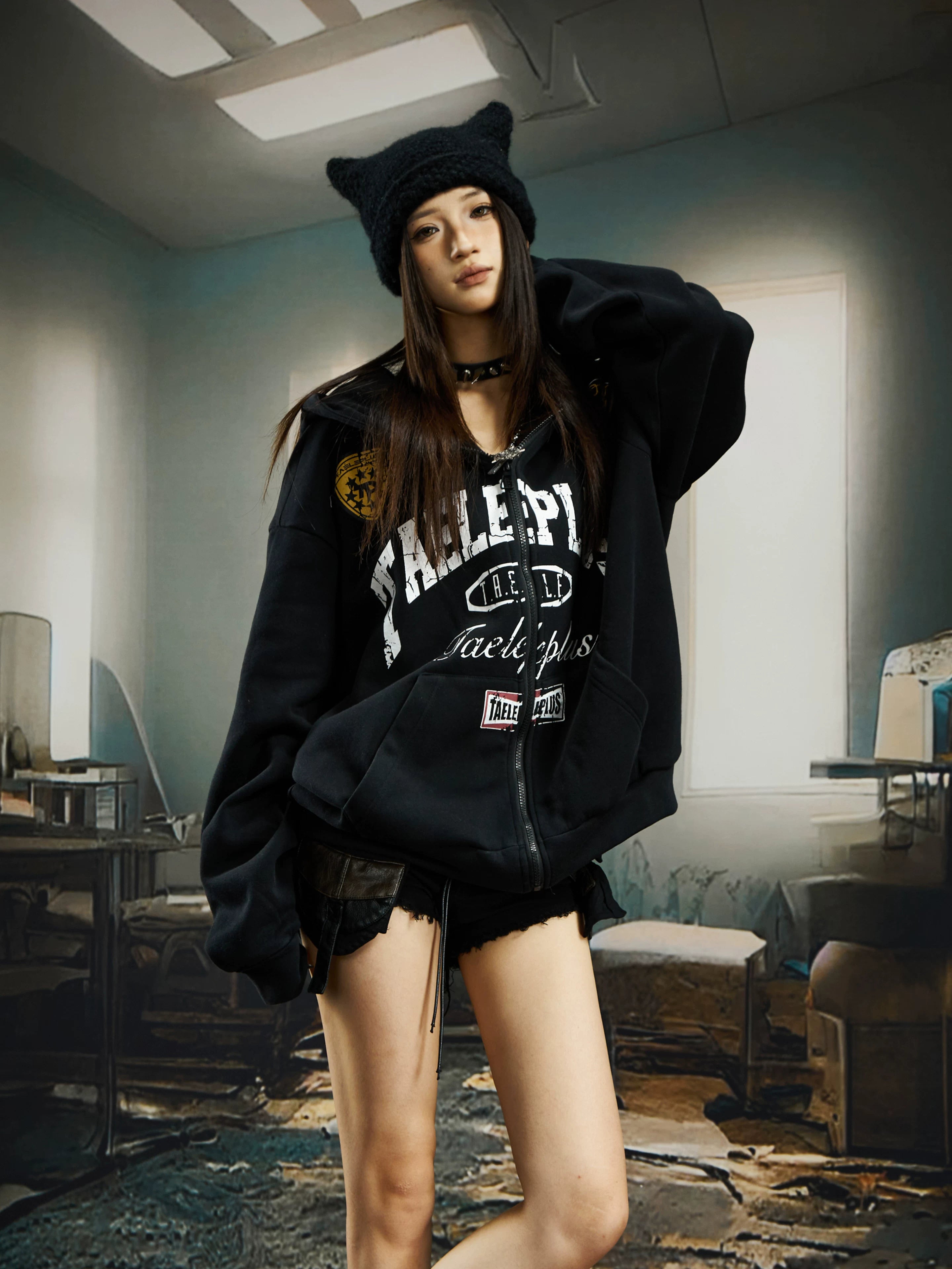 Taeleplus Varsity Patch Zip Hoodie