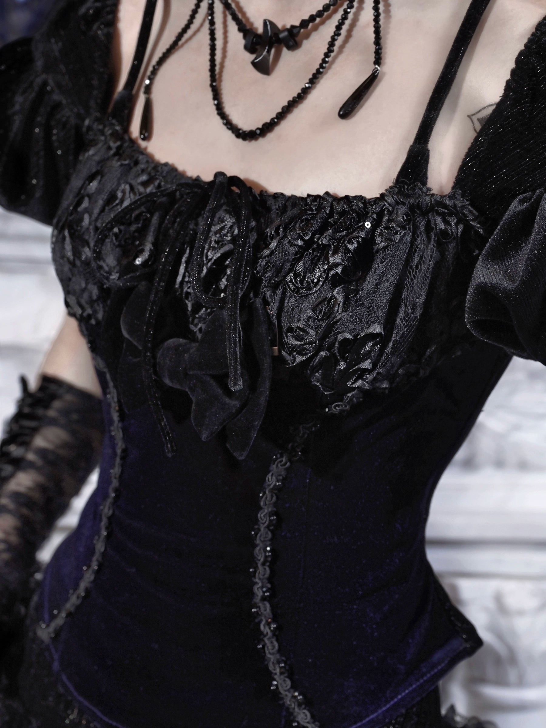 Velvet Gothic Puff Sleeve Corset
