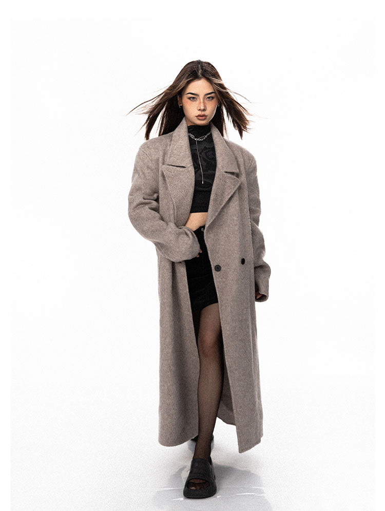 Broad Shoulder Cashmere Long Coat - chiclara