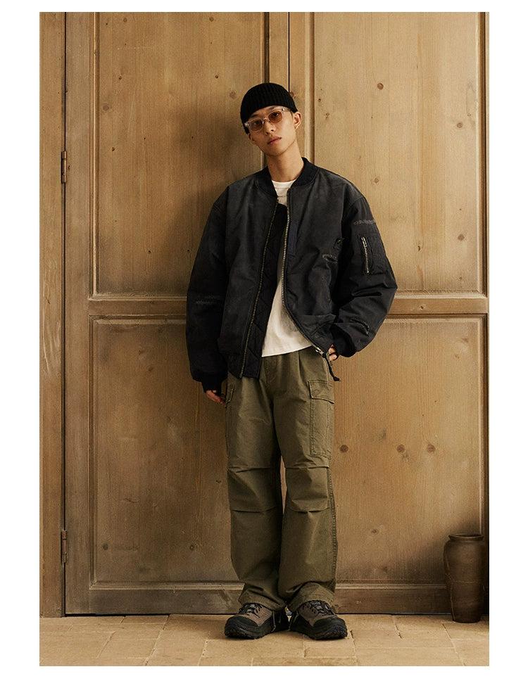 Military Green Straight Cargo Pants