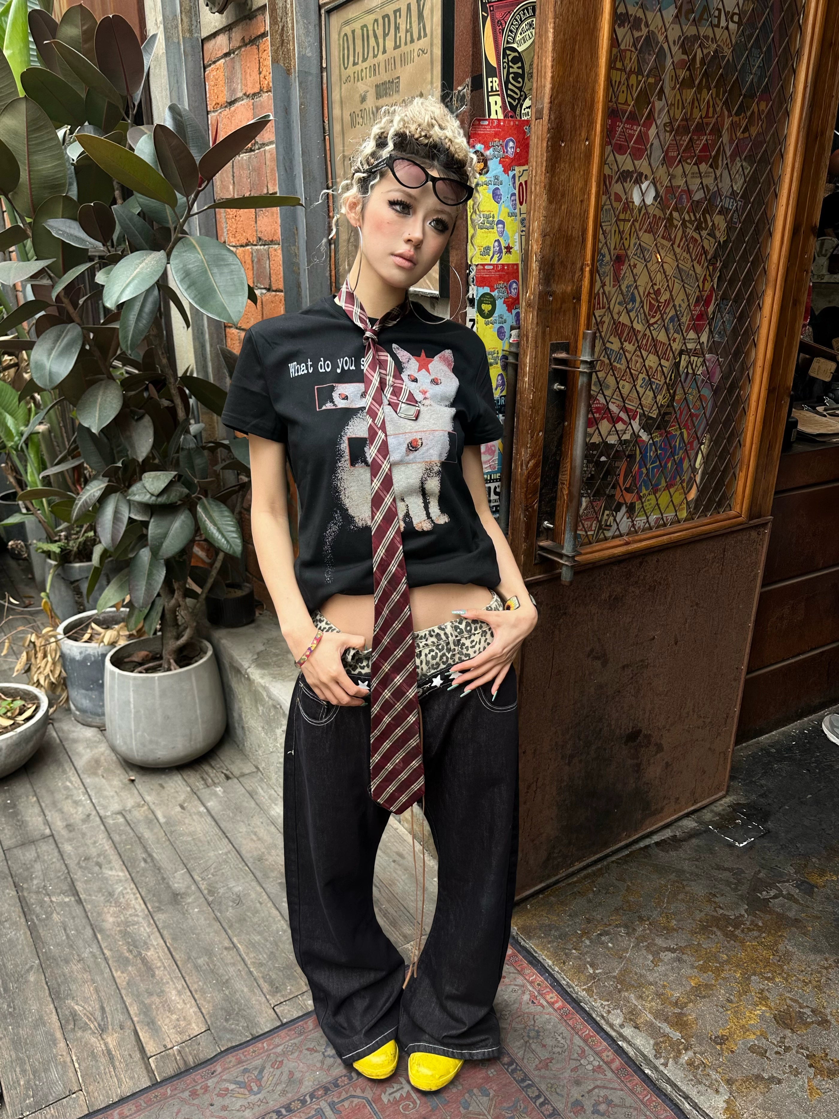 RogueStellar Lace-Up Wide Jeans