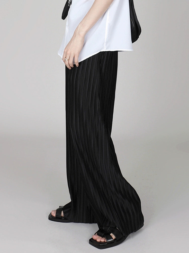 Ice Silk Casual Pleated Wide-Leg Pants With Draped Floor-Length Design - chiclara