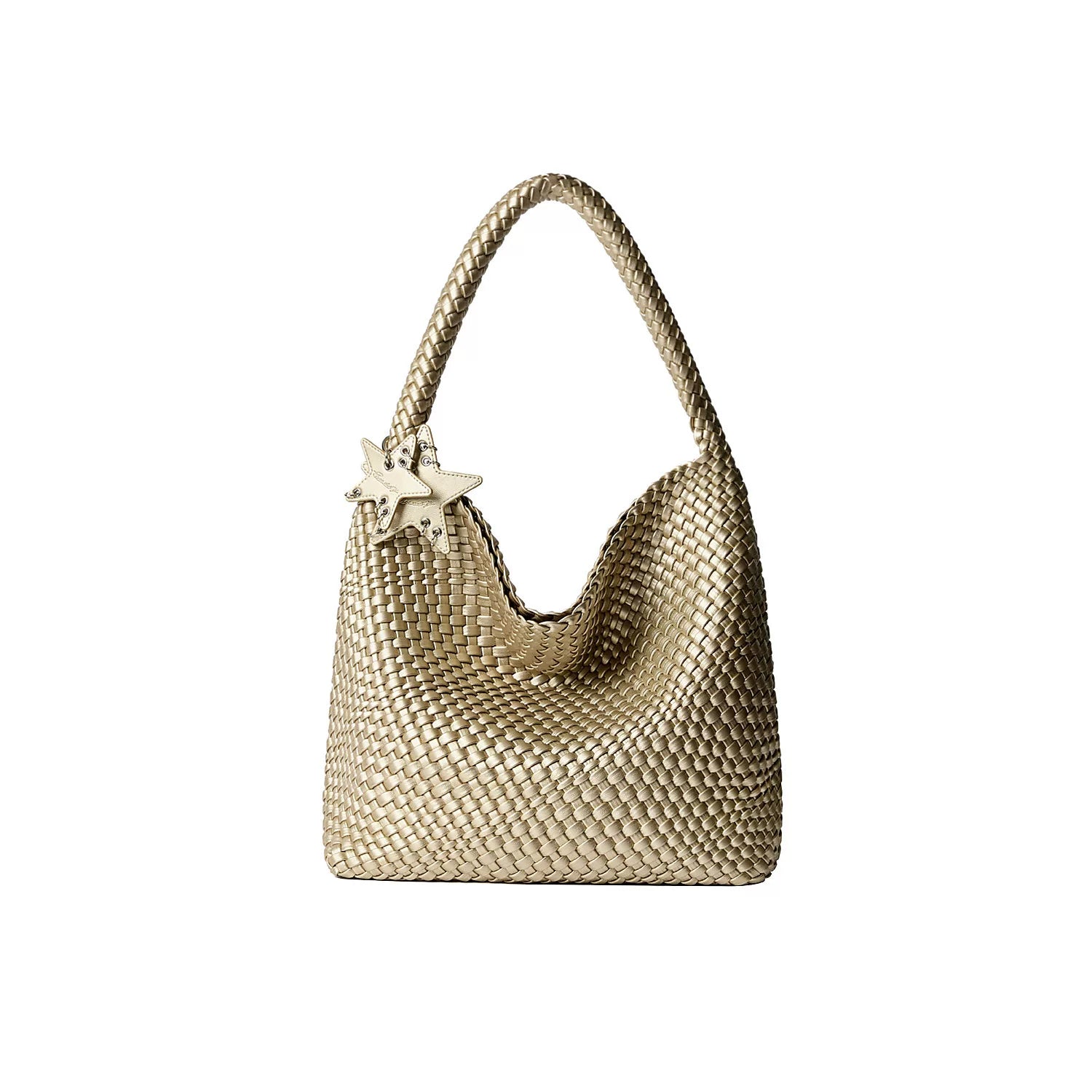 Metallic Braided Star Hobo Tote - Champagne / Large