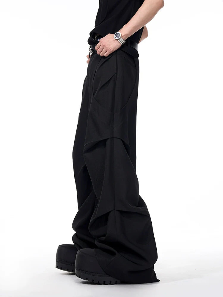 Patchwork Wide-Leg Black Pants with Layered Design