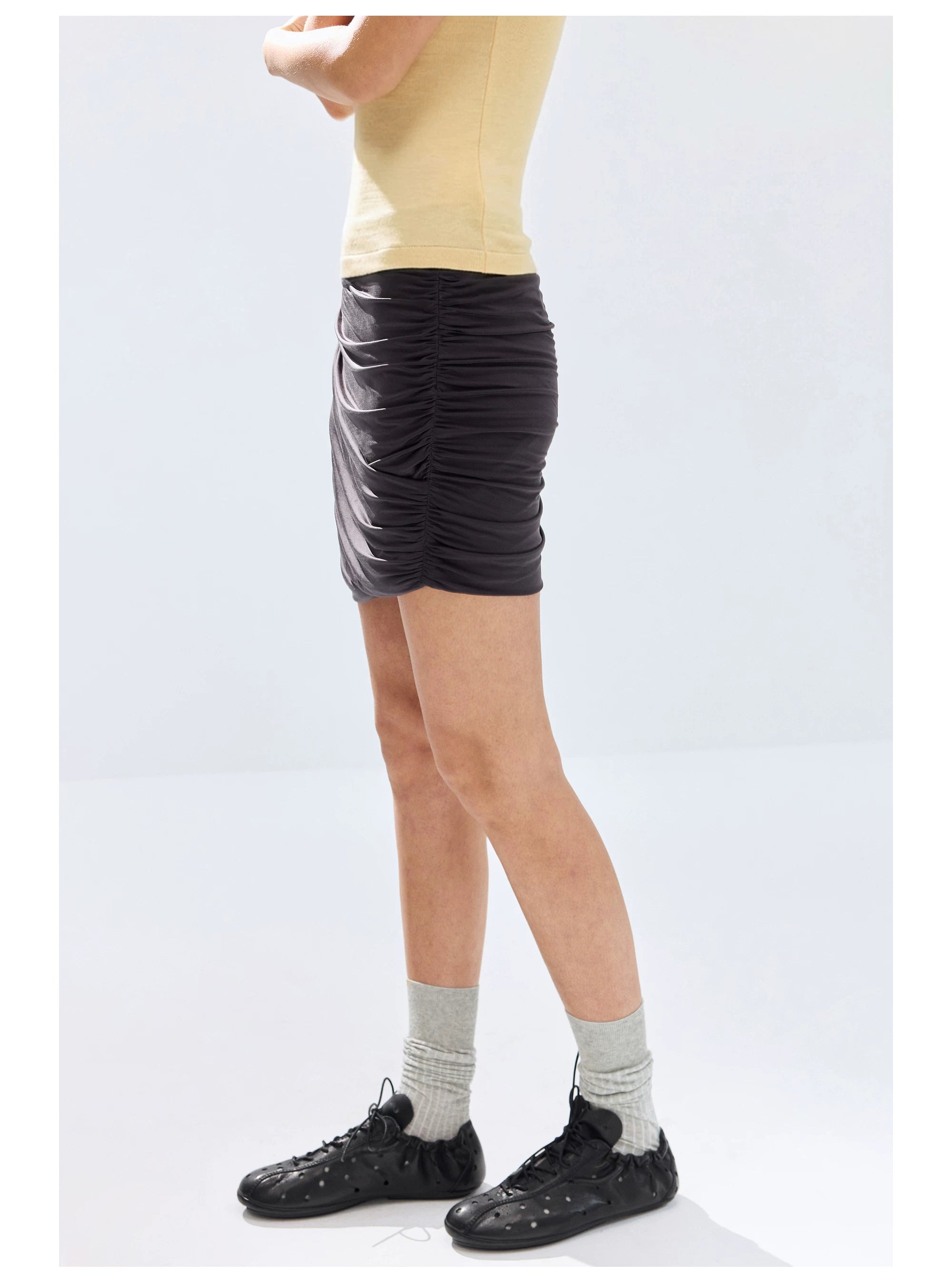 Ruched Cupro Mini Skirt