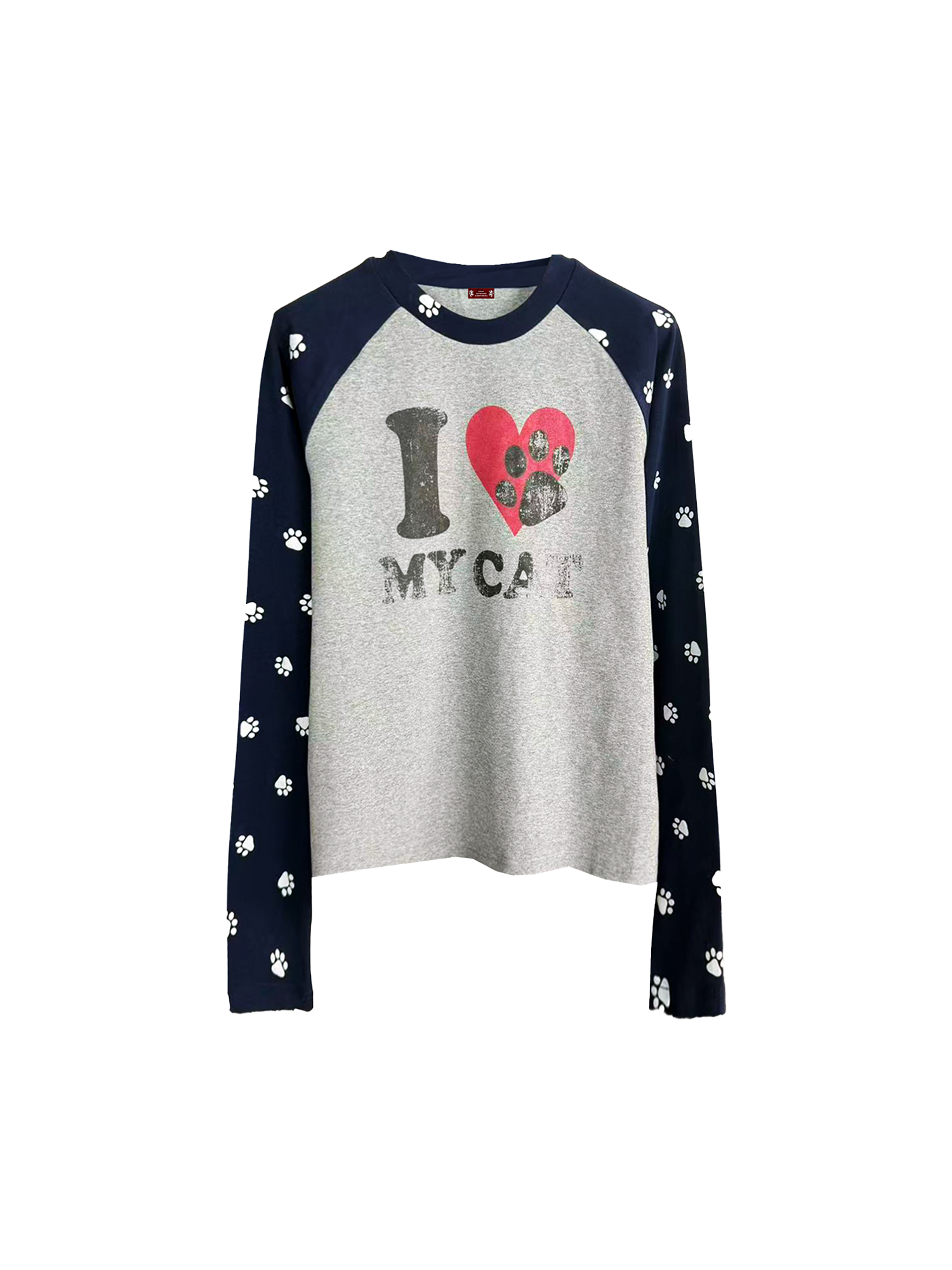 Pawprint Heart Cat Lover Raglan Longsleeve