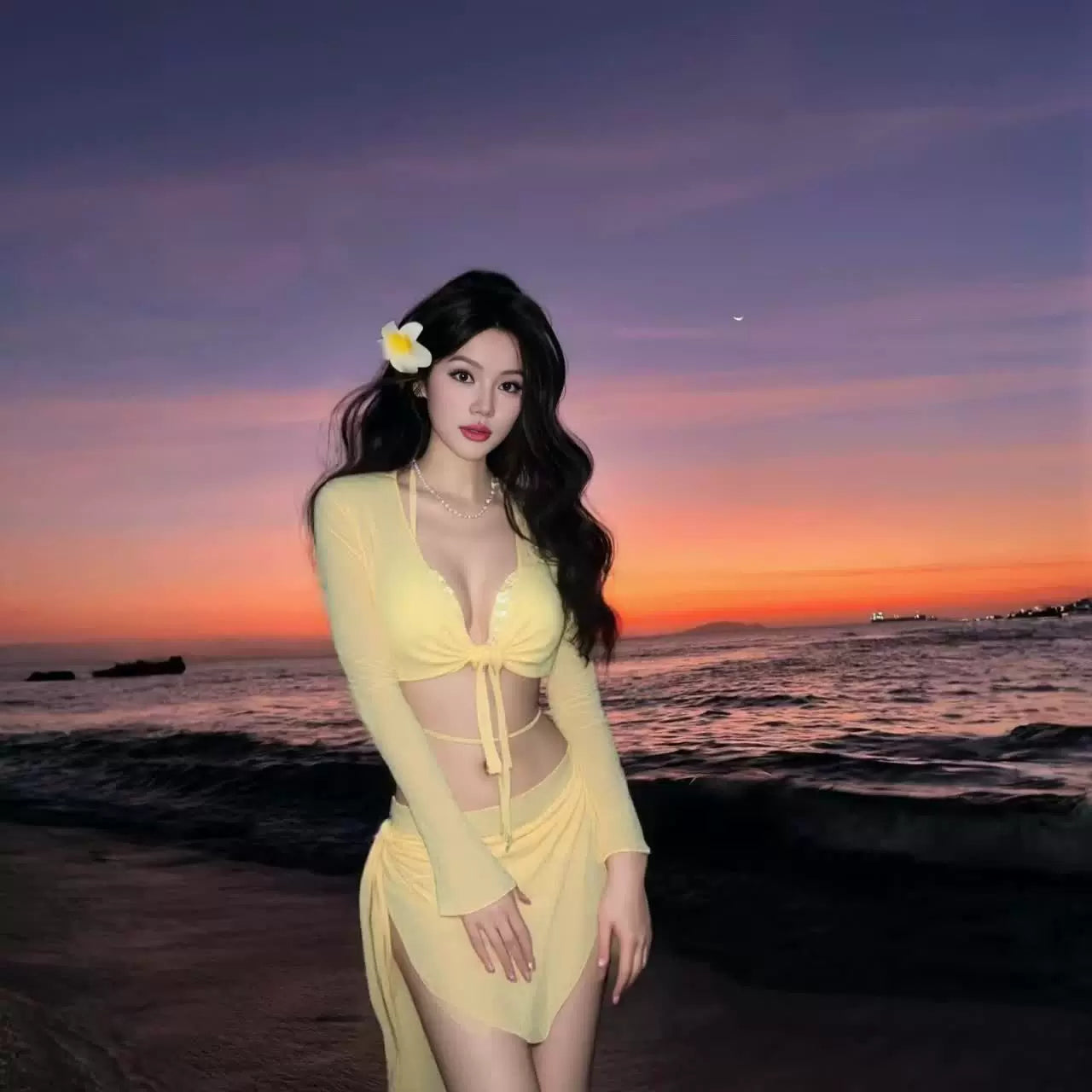 Sunset Blossom Ruched Beach Co‑Ord Set