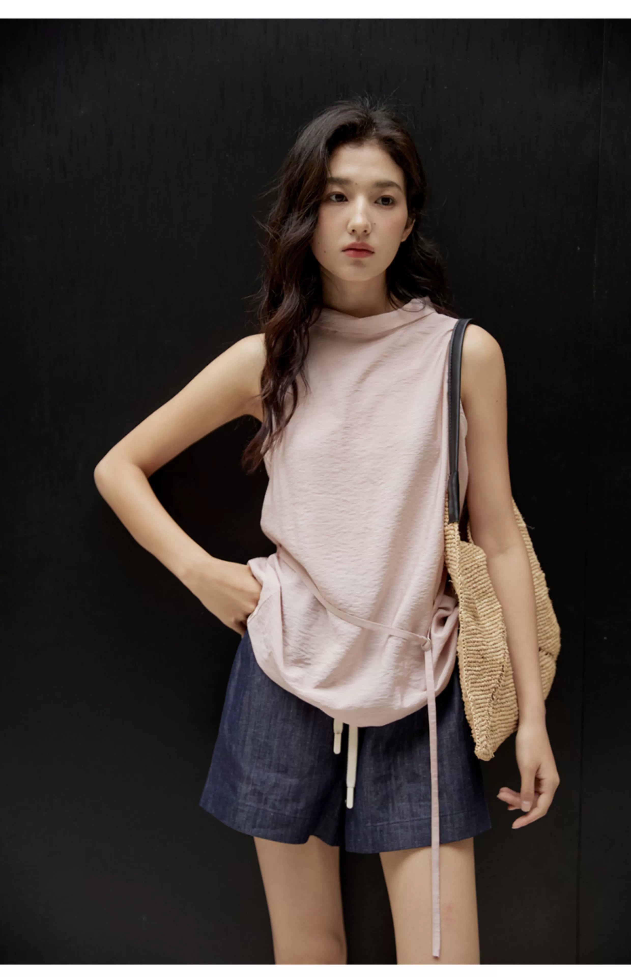 Sleeveless Light Pink Belted Top