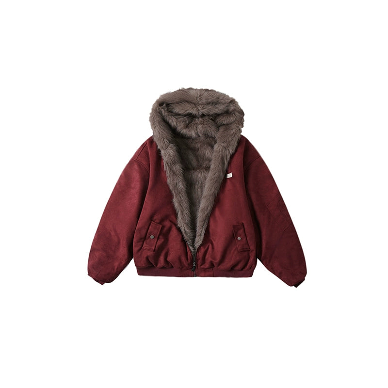 Ash Cloud Faux Fur Collar Bomber Jacket