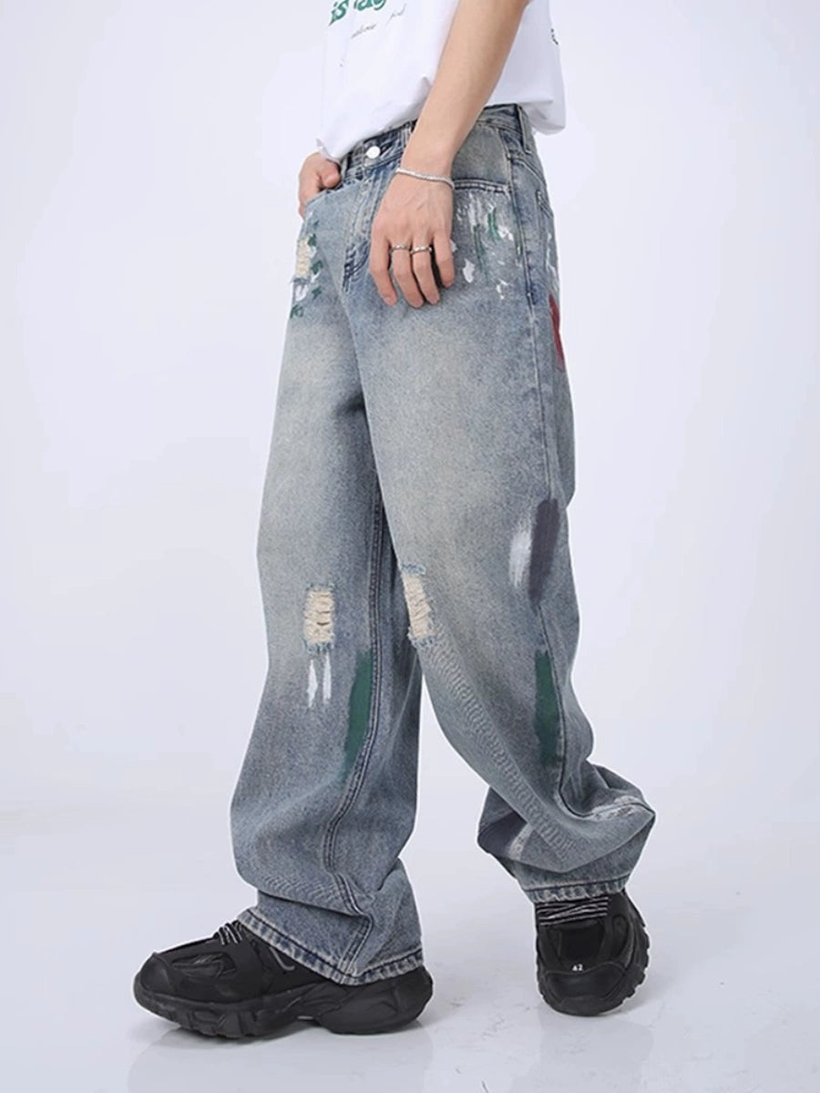 Voguo Relay Artfully Distressed Wide-Leg Jeans