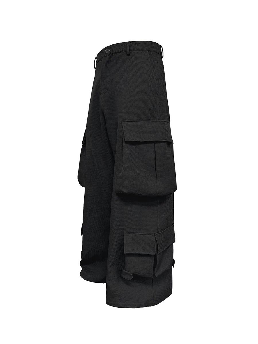 Black Wide-Leg Multi-Pocket Cargo Trousers