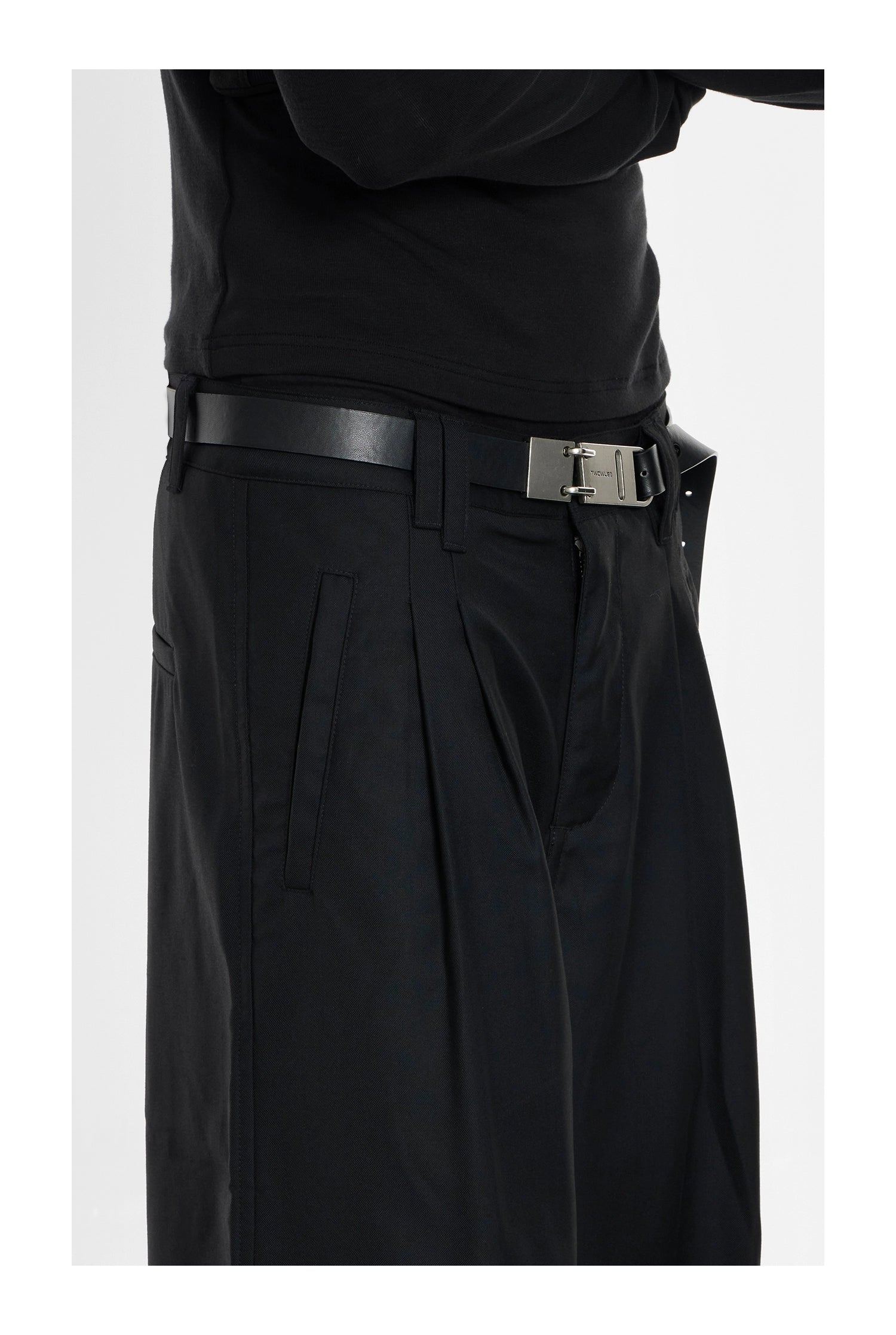 Wide Leg Black Double Pleat Pants