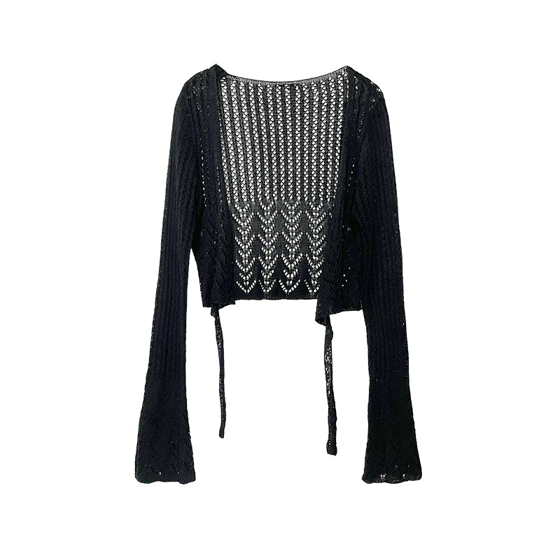 Sheer Knit Tie Cardigan