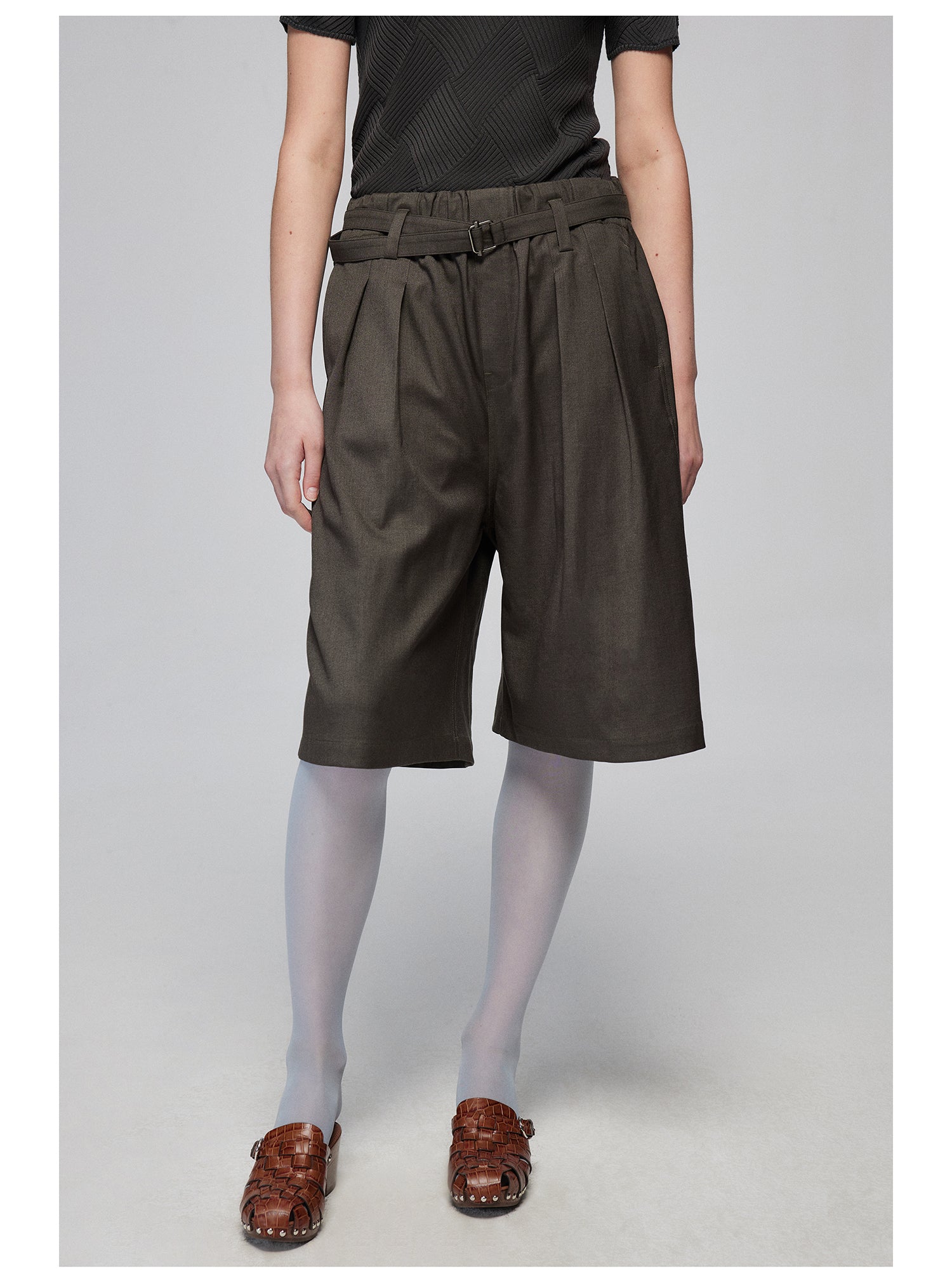 Pleated Bermuda Shorts with Belt