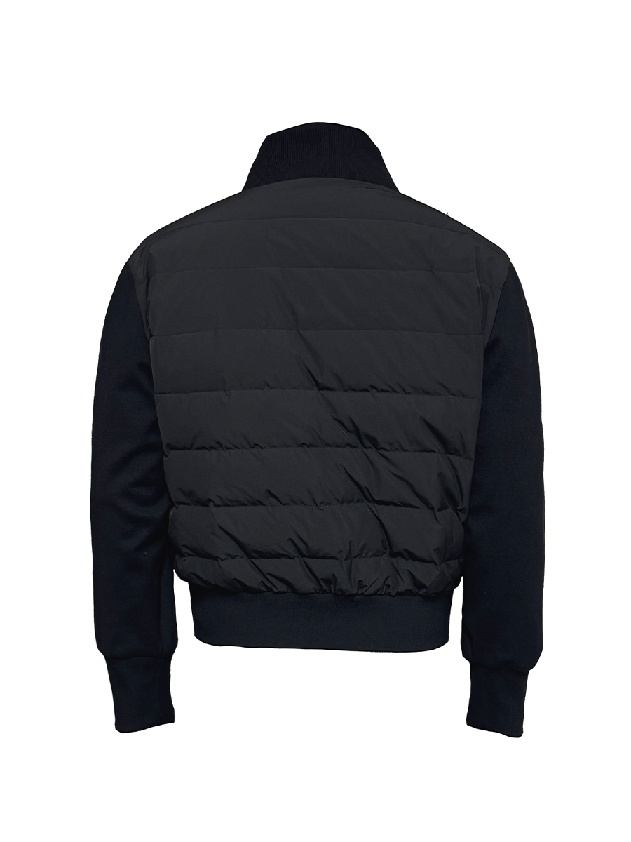 Black Quilted Panel Zip Bomber Jacket