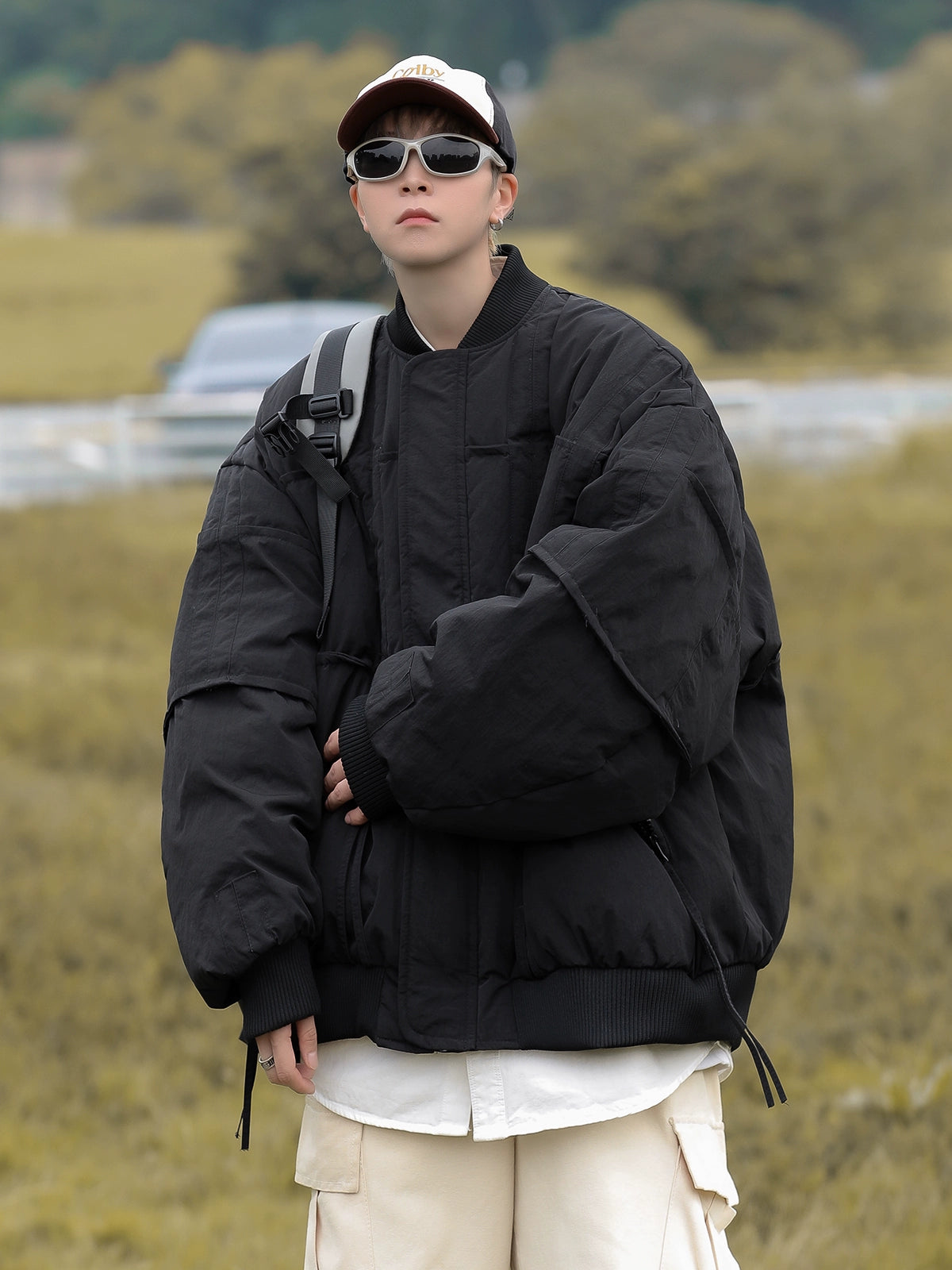 Oversized  Bomber Jacket with Ribbed Collar and Cuffs
