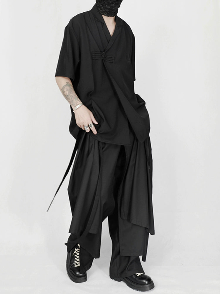 Avant-Garde Wide-Leg Draped Black Trousers