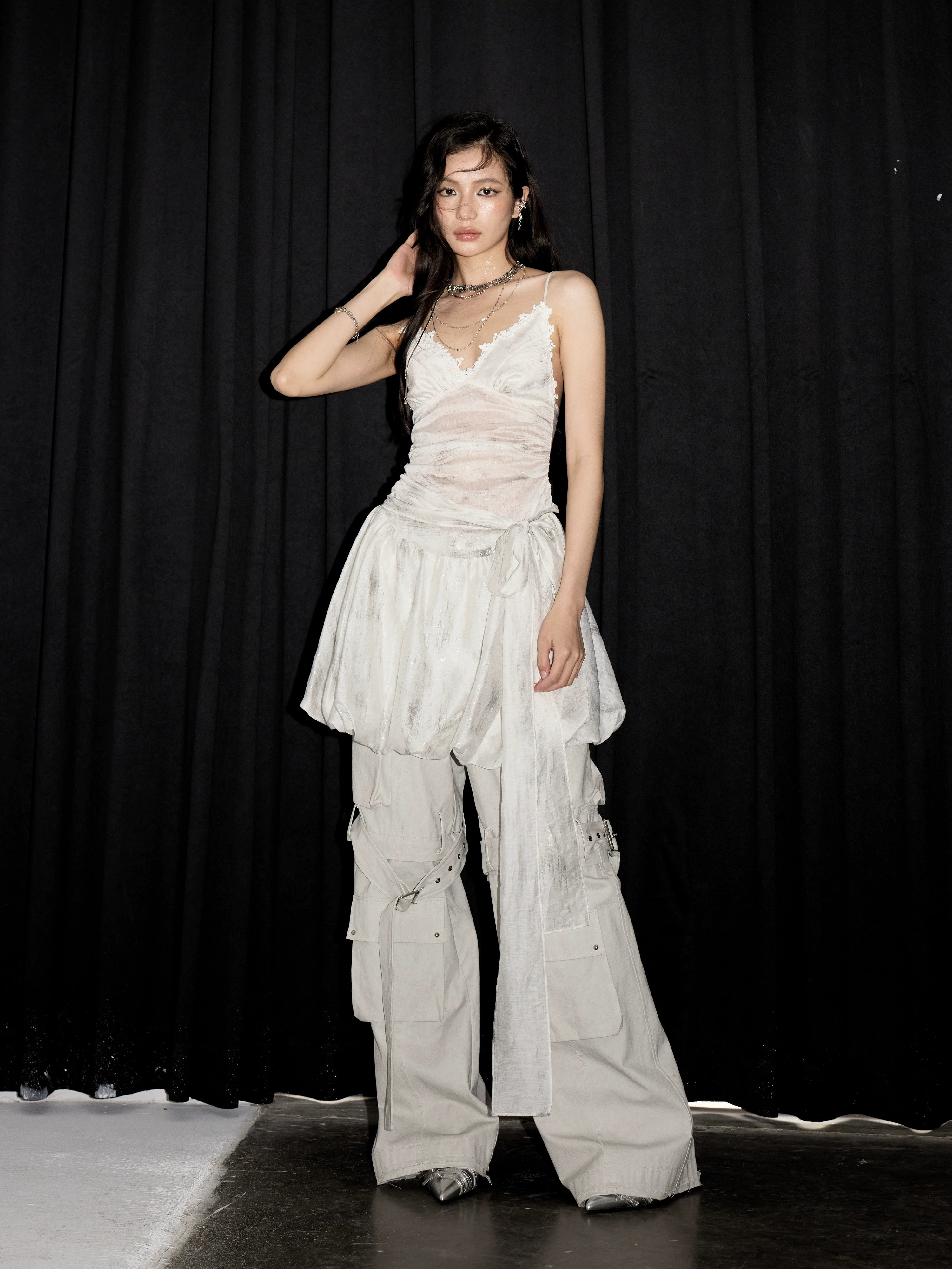 White Layered Tulle Sleeveless Dress