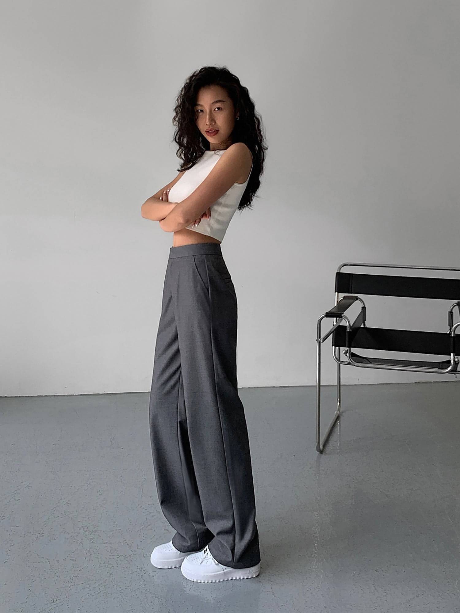 High-Waist Loose Wide-Leg Suit Trousers - chiclara